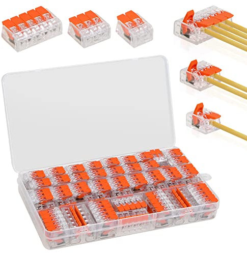 75 Stück Klemmen Elektro Set, Kabelverbinder Verbindungsklemmen Dosenklemme Lüsterklemmen Steckbar 221-412, 221-413, 221-415, für Flexible Drähte Wiederöffenbar, Schnellanschlussklemme
