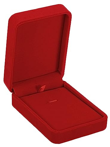 PATIKIL Velours Collier Boîte, Unique Fente Ancien Bijoux Porte pour Mariage Fiançailles Propose Cérémonie Anniversaire Style 2, Rouge