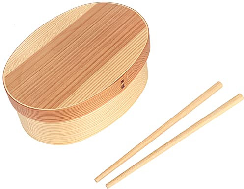 Box in Legno con Tracolla | Portapranzo in Legno Naturale per Studenti e Impiegati | Contenitore per Alimenti con Design a Griglia Secondaria | Include Bacchette |