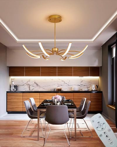 Moderner LED-Kronleuchter Dimmbare LED-Deckenleuchte Wohnzimmerleuchte mit Fernbedienung, Kronleuchter gold/Kronleuchter schwarz für Esszimmer, Schlafzimmer, helles Wohnzimmer (Golden, 4+4 Köpfe)