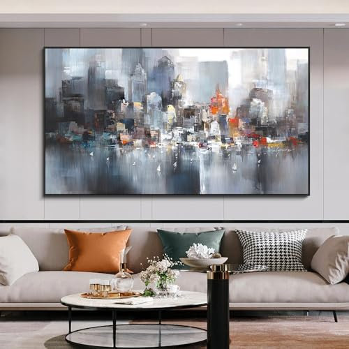 Belunara® Pintura al Óleo Sobre Lienzo - Reflexiones Silenciosas - Cuadros Abstractos Modernos - Pintado a Mano - Gran Ciudad