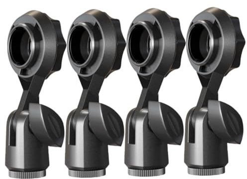 Mikrofonhalterung 4 Stück Packung Schwarz Kunststoff mit Drehfunktion | Standard Gewinde, 270 Grad Rotation, Leicht zu Verstauen, für Präsentationen und Display