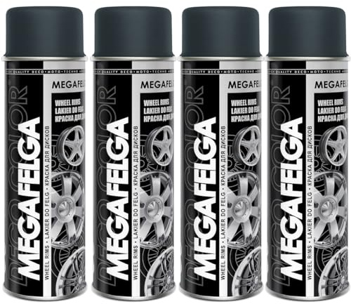 Deco Color 4er Sparpack MEGAFELGA GRAU RAL 7016 MATT in 500ml - Felgenlack - Lackspray für Alufelgen und Stahlfelgen (4 Dosen 500ml Felgenlack Grau)