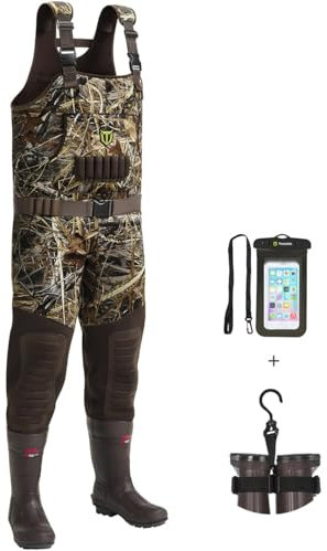 TIDEWE Wathose für Jagd, mit 200 g Isolierung, Gummistiefel, wasserdicht, Neopren, Stiefelfuß, Angeln, Wathose (Größe 46)