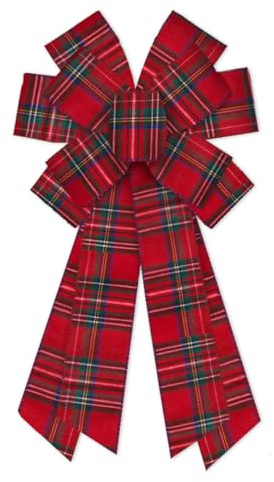 Threetols Large Christmas Bows for Wreath,Vintage Red Buffalo Plaid Wreath Bow Xmas Decor Bows for Front Door, Classic Burlap Ornament Tree Topper Bows for Christmas Indoor Outdoor Decor