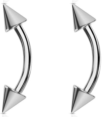 Juveltunna 2 st böjda barbeller ögonbryn piercing barer rock daith banan kropp smycken stång 16G (1,2 mm) 6 mm, 8 mm 10 mm 12 mm längd med 3 mm koner spikpar, 316L kirurgiskt stål
