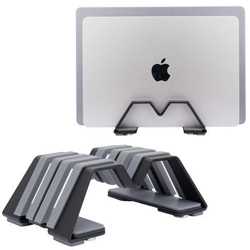 Psitek Adjustable Dual Vertical Laptop Stand Holder - Supports 2 Devices 6061 Aluminum, Universal Fit for All Laptops - Fashion Design, Adjustable Width, Anti-Slip & Scratch-Resistant, Patented Design