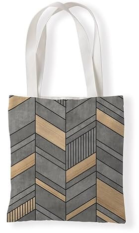 Jutebeutel Graugelbe Geometrie Stoffbeutel Canvas Wiederverwendbare Beuteltasche Damen Kinder Büchertasche Einkaufsbeutel mit Henkeln Stofftasche Waschbar Tote Bag 33x37 cm