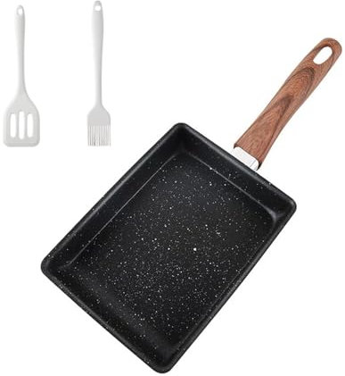 YFaith Padella per Frittata, 19 x 15,5 x 4 cm, Quadrata Padella per Pancake, Padella Antiaderente per Tamagoyaki, Pancake Piastra, con Manico, Spatola e Pennello, per Frittate, Crêpes e Bistecche