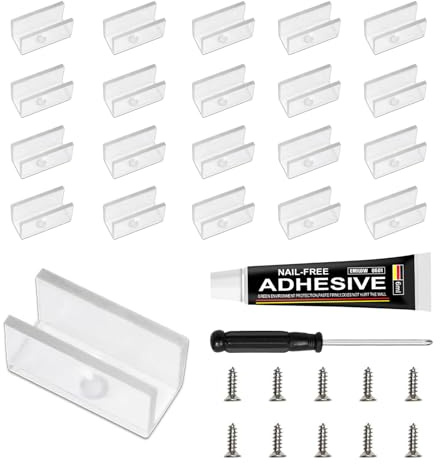 MOLIONS Neon Rope Light Mounting Brackets, Clear Fixing Clips with Screws and Nail-Free Glue, for 6x12mm Silicone LED Flex Strip Lighting, Neon Signs DIY(20Clips, 20Screws)