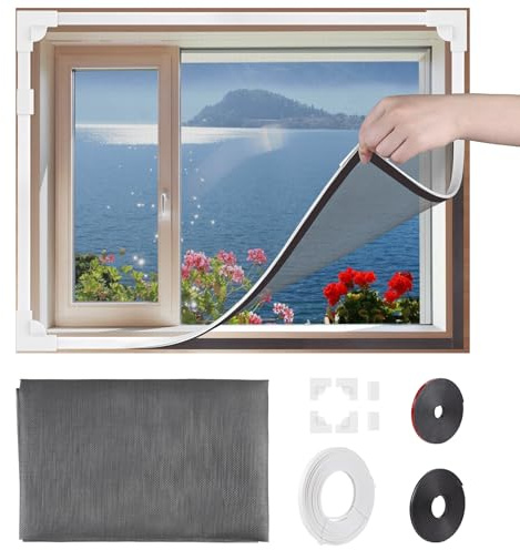 SWAWIS Gris 150x180cm Mosquitera para Ventana Magnéticas de Fibra de Vidrio, Malla Mosquitera para Ventanas para Prevenir Mosquitos Insectos Moscas, Recortable DIY