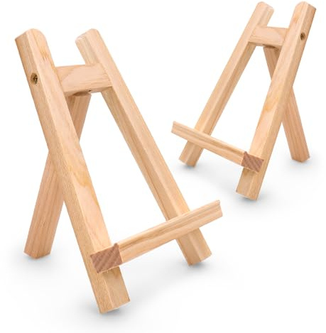 Ministaffli trä, 2 stycken små staffli trä, staffli liten, stafflibord, hopfällbart triangelstaffli, skrivbordsmålningar, konstverk, utställning, för bilder, bröllop (träfärg, 28 x 20)