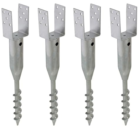TRUTZHOLM 4x U-Profil Bodenhülse zum Einschrauben feuerverzinkt für Vierkanthölzer 70 bis 100 mm Einschraubbodenhülse Pfostenträger Einschraubhülse Zaunbau (9x9 cm)