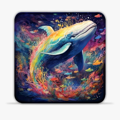 LJSPTU Tapis de Souris Baleine colorée 25x25cm Tapis de Souris en Tissu SU Ultra-Lisse Tapis de Souris en Caoutchouc antidérapant et imperméable à Bord Cousu pour Souris Laser/Optique