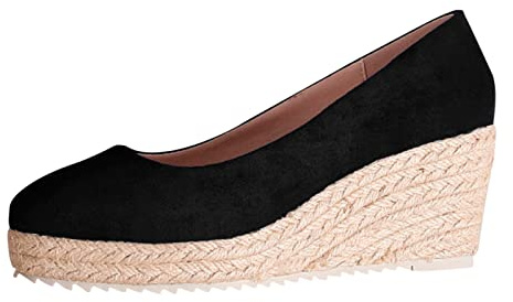 Sandali da donna con plateau e zeppa alta, scarpe chiuse con punta rotonda senza lacci, scarpe eleganti con tacco alto e zeppa, Nero , 39.5 EU