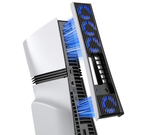 KIWIHOME Uppgraderad kylfläkt för PS5 Pro med 4 fläktar och 36 blad, tystare kylare med justerbar hastighet, automatisk på/av, USB 3.0-port och LED, inte för PS5 2020/smal version 2023