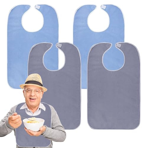 SJDOFU Lätzchen für Erwachsene, 4 Stück Latz für Senioren Format 75 x 45 cm | Unisex Kleiderschutz mit Klettverschluss Erwachsenen Lätzchen für Mutter Vater