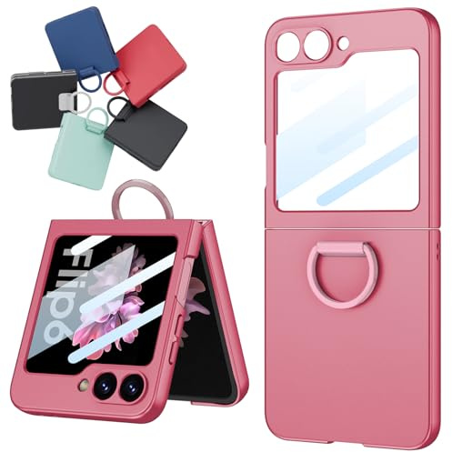 Ringfodral för Samsung Galaxy Z Flip6, Inbyggt yttre skärmskydd, Ringhållare, Dold ställfodral för Samsung Flip 6 i rött