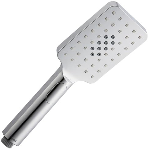 Deva 3 Mode Push Button Rectangle Shower Head Chrome Finish - for Low to High Pressure Systems - Multi Mode Shower - WRAS Approved Luxury Rain Shower Handset Silver - HANM13