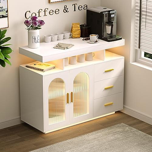 FREDEES Küchenschrank mit RGB-Licht & Ladefunktion, Weiß