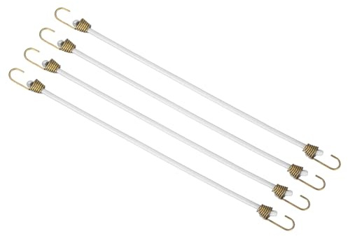 PATIKIL Bungee Cords with Hooks, 25cm, White, 4 Pcs | Adjustable, Rubber, Stretchy, Heavy Duty Short Elastic Bungee Cord, for Luggage Roof Rack Hang Outdoor Tent Tarp