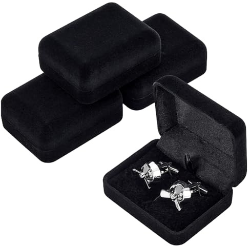 PH PandaHall 4pz Scatoli Porta Gemelli in Velluto Nero Vetrina per Gioielli Scatola Regalo per Fidanzamento Compleanno Anniversario Viaggio, 7.6x6.1x3.1 cm