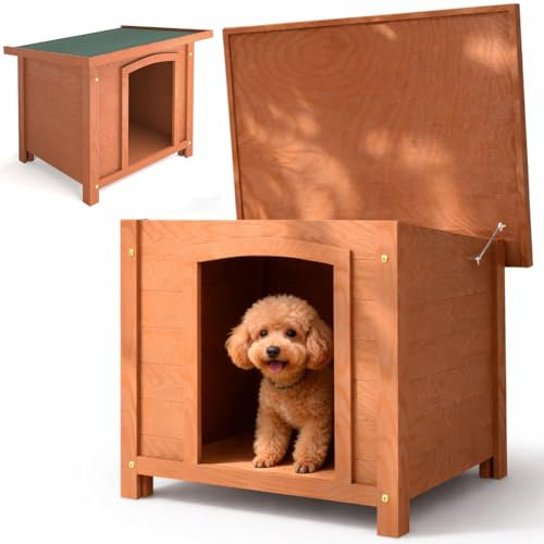 BAKAJI Cuccia per Animali Domestici in Legno di Cipresso, Casetta per Cani e Gatti con Tetto Apribile, Casa da Esterno ed Interno Resistente Alle Intemperie con Tettoia Asfaltata, 66 x 53 x 54 cm