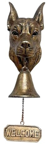 Gusseisen Türglocke mit Hundekopf, Retro Willkommensglocke zum Aufhängen, Dekorative Außenglocke für Haus, Hof & Garten, Mit Hängekette, Robust & Wetterfest, 20 cm (B)