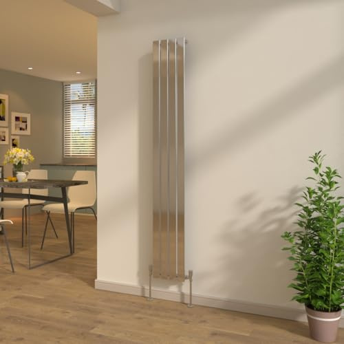 NRG 1800x272mm Chrome Radiator Single Flat Panel with Valves | Bathroom Central Heating, Designer Vertical Radiator, Tall Upright, Wall Mounted, Mild Steel, for Bedroom, Kitchen