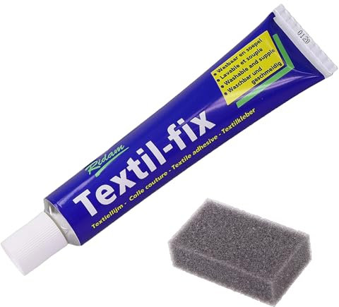 Textilkleber Textil-fix Tube 50 ml | jetzt neu mit Auftragsschwamm | für Textilien, Stoffe, Jeans und Polyester | waschmaschinenfest | geruchsarm und 100% lösemittelfrei | ohne bügeln