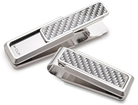 M-Clip Stainless Steel White Carbon Fiber Inlay Money Clip (SS-BSS-WHCF)