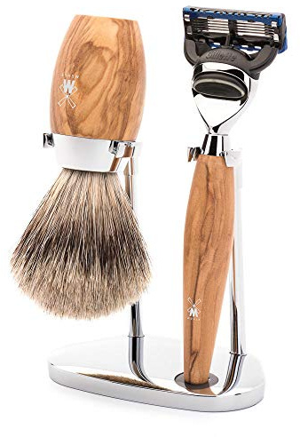 MÜHLE Rasierset - Kosmo Serie - Feines Dachshaar - kompatibel mit Gillette-Klingen - Olivenholz