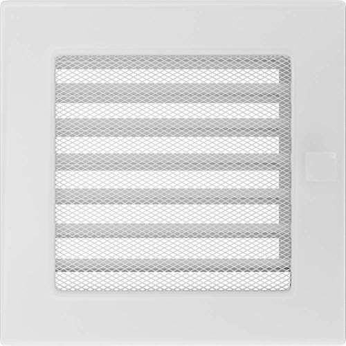 Grille de Ventilation KRATKI Grille de cheminée 17cm x 17cm Blanche avec Stores | Pour ventilation de cheminée, avec store. Lamelles réglables pour une répartition de l'air chaud