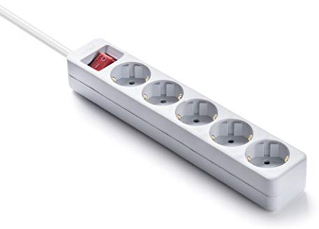 FAMATEL – Regleta ecosockets 5 tomas | Enchufes con Interruptor de encendido | 3 Metros | Hasta 3680W | Protección Infantil | Orientación tomas a 45o | Evita consumos fantasma | Blanco
