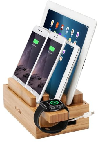 iCozzier Mini Bambus iWatch Ständer Multifunktionelle Ladestation und Kabel Organizer Docking Station für Apple Watch, iPhone, iPad, Smartphones, Tablets