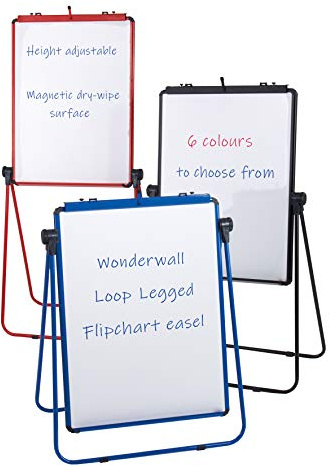 Wonderwall Double-Sided Height Adjustable Magnetic Flipchart Easel, Portable Freestanding Dry-Wipe Whiteboard (Black Without Carry Bag) - for School, Office, Presentation