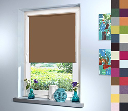 Verdunkelungsrollo nach Maß, Rollo nach Maß, Maßanfertigung Innenrollo, Balkontür, Rollos nach Maß, Blickdicht, für Fenster & Türen, Klemmfix ohne Bohren (100cm Höhe x 50cm Breite / Havannabraun)