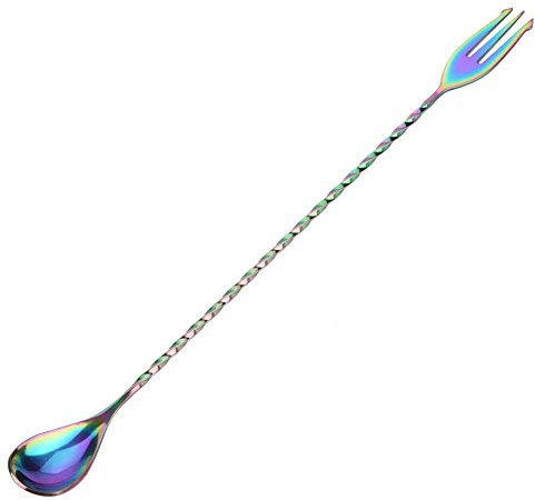 Fdit Rührlöffel,Cocktaillöffel Aus Edelstahl, 2-In-1 Löffel Und Gabel, Zum Mixen Von Getränken, Kaffee, Mit Langem Griff Für Bar/Kaffee, Gedrehter Barlöffel (#1)