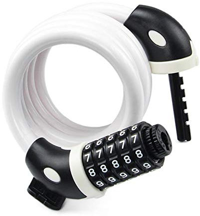 Lucchetti Cavo | Lucchetto A Spirale Bicicletta Antifurto, Lucchetto Combinazione Bici A 5 Cifre Per Antifurto Biciclette Motocicli, Acciaio Inossidabile Antitaglio 120cm*12mm (Bianca)