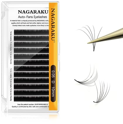 NAGARAKU Ögonfransförlängningar 12 Rader Volume Russian Eyelash Extensions Easy Fan Cluster 2D-20D Falskt Enkel Ögonfrans Ögonmakeup Fransförlängningar Ögonfrans Förlängning (0.05 D Krökning 10mm)