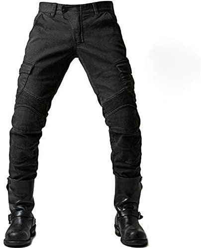 Pantalones Moto Hombre con Retirable Armadura Forro Protección Interior, Jeans De Moto Respirable Resistente Al Desgaste Tela Motorcycle Biker Pants,Negro,L