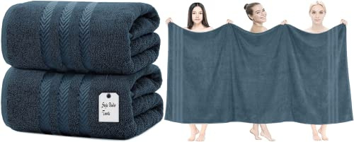2 x super jumbo badlakan (100 x 200 cm) premium 100 % egyptisk bomull extra stort badlakan handduksset mycket absorberande och snabbtorkande handdukar av hotellkvalitet (blå)