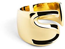 SINGULARU - Anillo Personalizado Letter Signet. Macizo Ajustable. Latón con Acabado Baño de Oro de 18 Kt. Talla Unica. Joyas para Mujer. Letra S