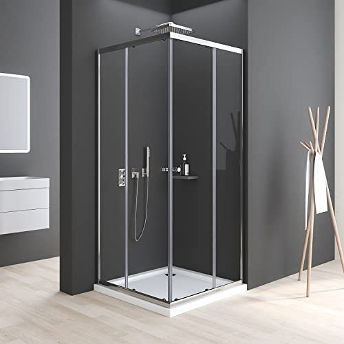 Duschkabine Eckeinstieg 80x90cm Schiebetür 6mm ESG Glas Duschabtrennung Dusche Duschwand Höhe 185cm