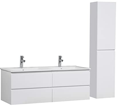 MOB-IN Meuble Double Vasque 120cm Sorrento Blanc + Colonne