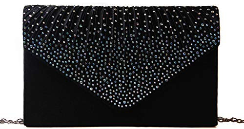 LUI SUI Femmes Pochette Classique Satin Pochette Sac à Main Sacs Paillettes Strass enveloppe soirée mariée Mariage Sac à Main avec chaîne