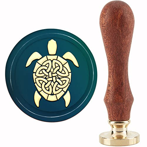 craspire Schildkröten-Wachs-Siegelstempel, Knoten-Siegellack-Stempel, 30 mm/1.18 Zoll, Abnehmbarer Messingkopf, Siegelstempel Mit Holzgriff Für Weihnachtseinladungen, Karten, Geschenkverpackung