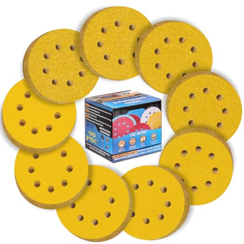 ALPXUXP 125mm Schleifpapier Klett Schleifscheiben 8 Loch Rund für Exzenterschleifer Schleifblätter(Mit Korn P40 P60 P80 P120 P180 P240 P320 P400 P600 x10) Profi Für Holz und Metall Entrosten-90 Stück