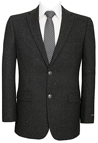 Teemlanny Men's Wool Blazer Sport Coat Classic Fit 2 Button Suit Jacket for Business Office Wedding Formal Event, Dark Charcoal, 50