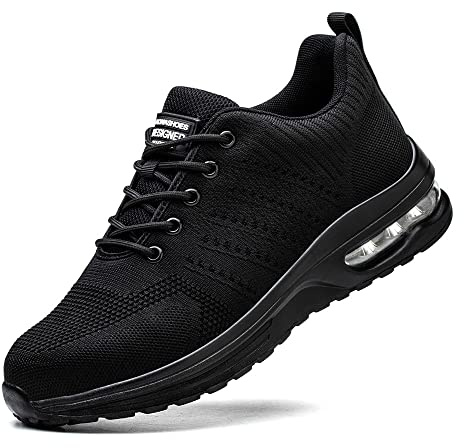 Rona Shoes Safety Shoes Safety Trainers Steel Toe Cap Trainers Work Shoes Lightweight Comfortable Slip On for Men Women Ladies Delta Black UK7.5 / EU41